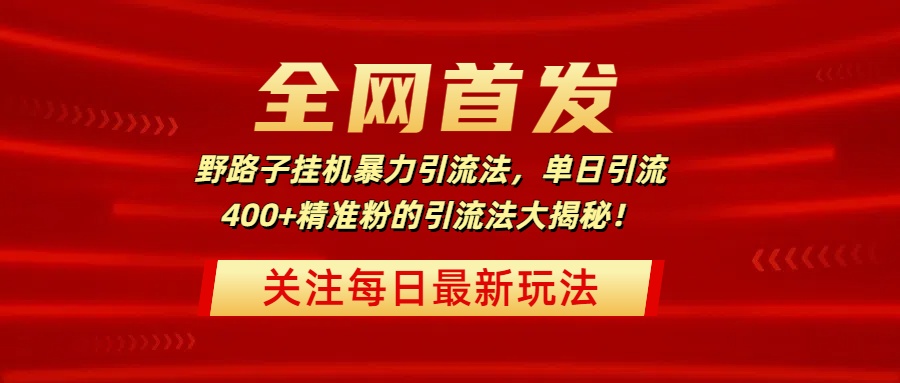 全网首发,野路子挂机暴力引流法,单日引流400+精准粉的引流法大揭秘!网创吧-网创项目资源站-副业项目-创业项目-搞钱项目网创吧