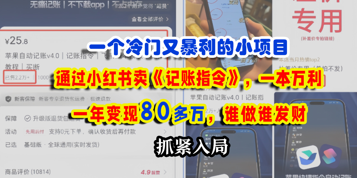 一个冷门又暴利的小项目,通过小红书卖《记账指令》,一本万利,一年变现80多万,谁做谁发财网创吧-网创项目资源站-副业项目-创业项目-搞钱项目网创吧