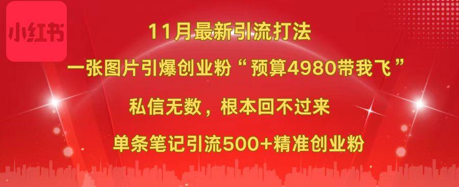 小红书11月最新图片打法,一张图片引爆创业粉“预算4980带我飞”,私信无数,根本回不过来,单条笔记引流500+精准创业粉网创吧-网创项目资源站-副业项目-创业项目-搞钱项目网创吧