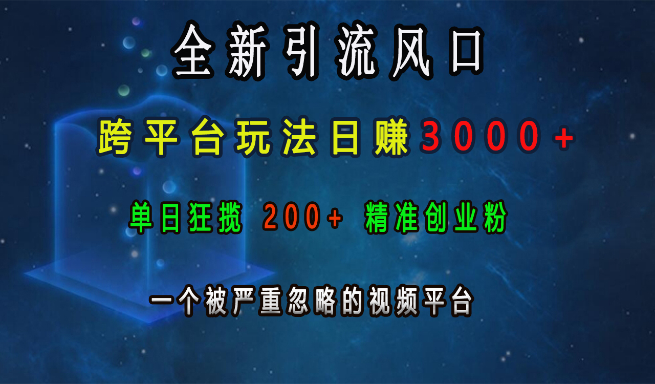 全新引流风口,跨平台玩法日赚3000+,单日狂揽200+精准创业粉,一个被严重忽略的视频平台网创吧-网创项目资源站-副业项目-创业项目-搞钱项目网创吧