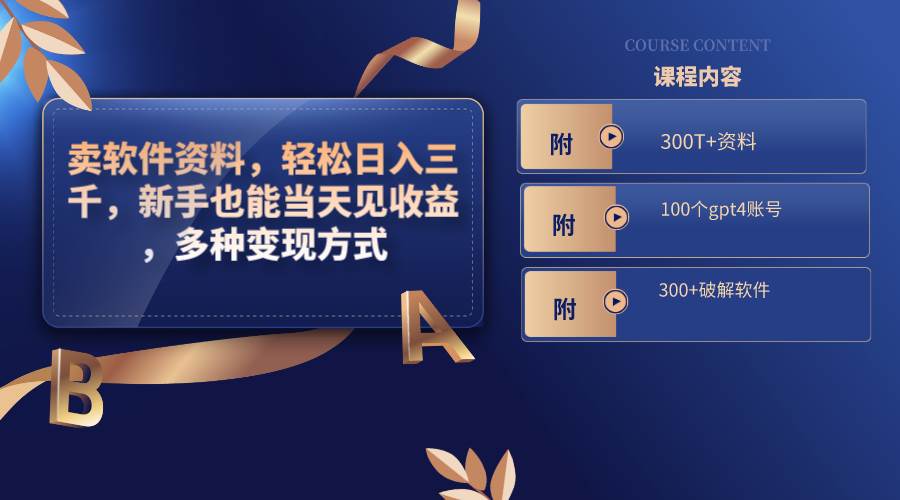 卖软件资料,轻松日入三千,新手也能当天见收益,多种变现方式,(附300T+资料,100个gpt4账号,300+破解软件)网创吧-网创项目资源站-副业项目-创业项目-搞钱项目网创吧